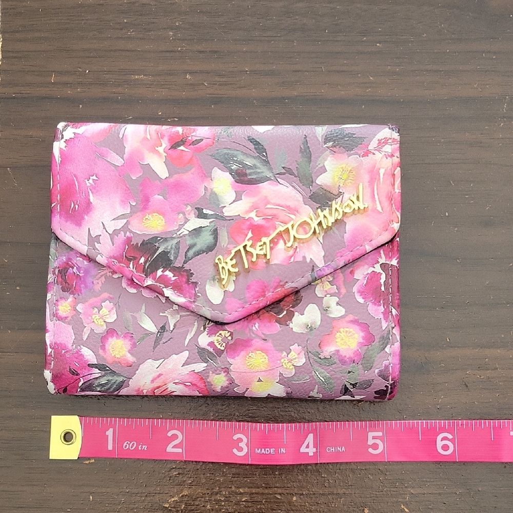 Betsey Johnson Pink Floral Envelope Wallet with Gold Logo